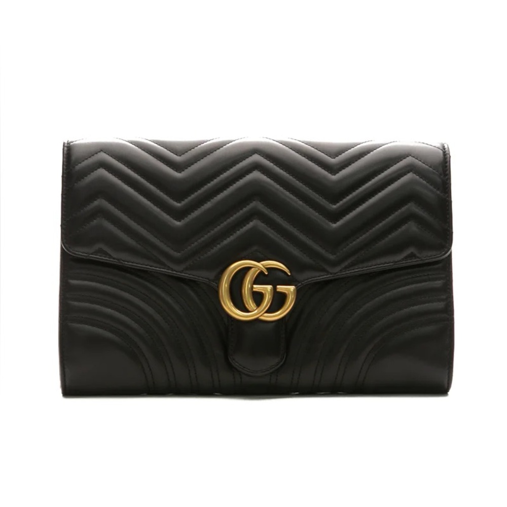 Gucci GG Marmont Matelasse Chevron Flap Envelope Clutch Large Black - Picture 16 of 16